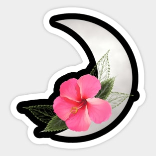 Halfmoon with Hibiskus Flower - tropical Flower Sticker